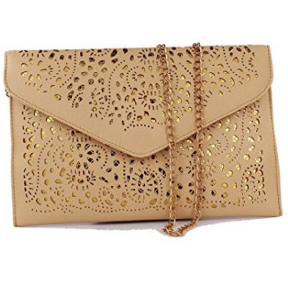 Light Brown Women’s Envelope Handbag Clutch Purse - Picture 2 of 5